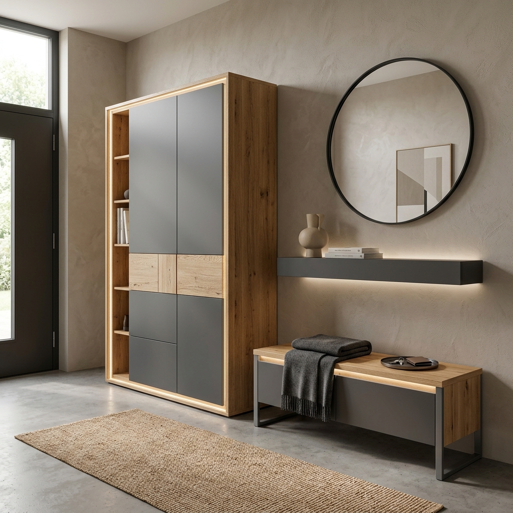 Современная прихожая с графитовыми фасадами