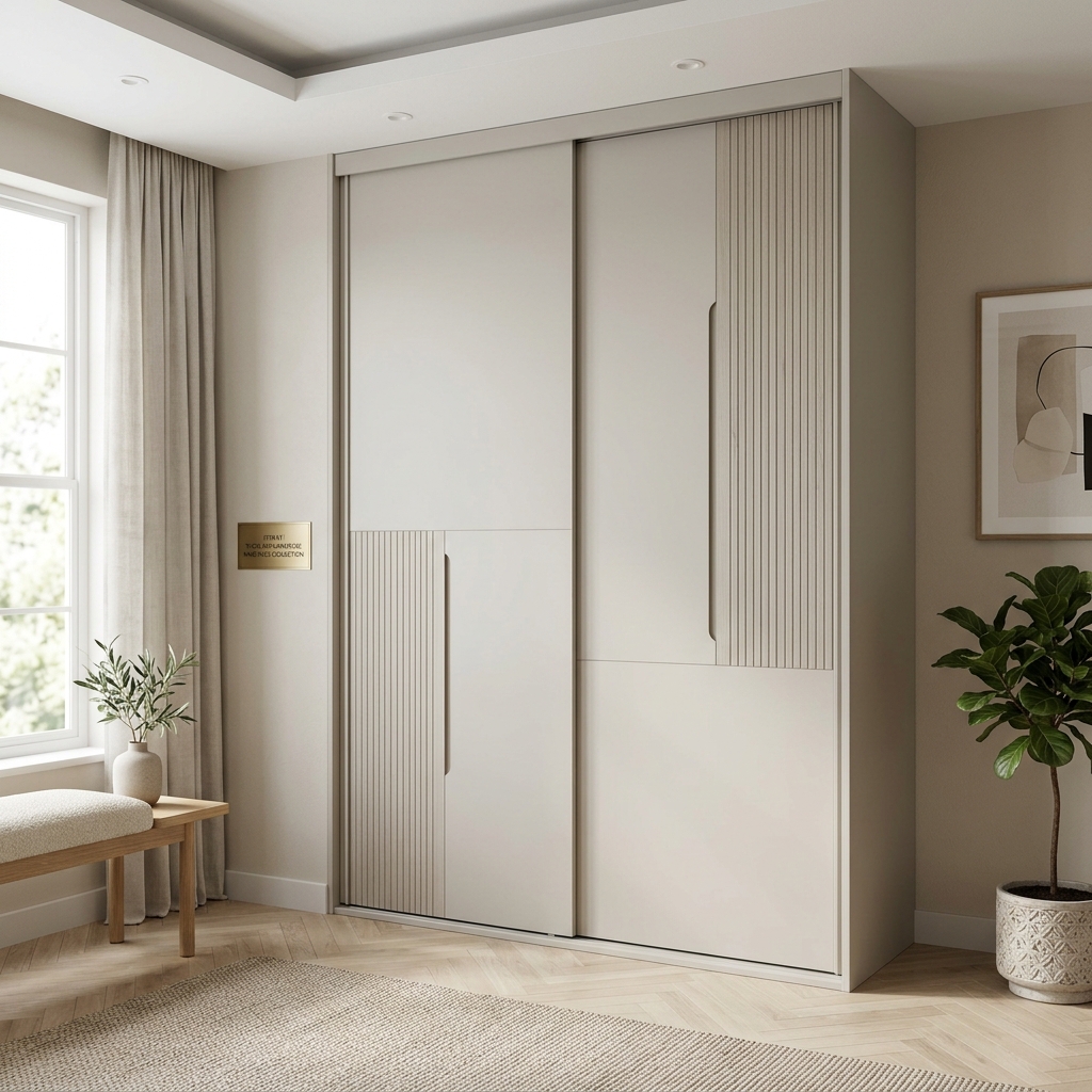 Бежевый шкаф-купе с гладкими фасадами