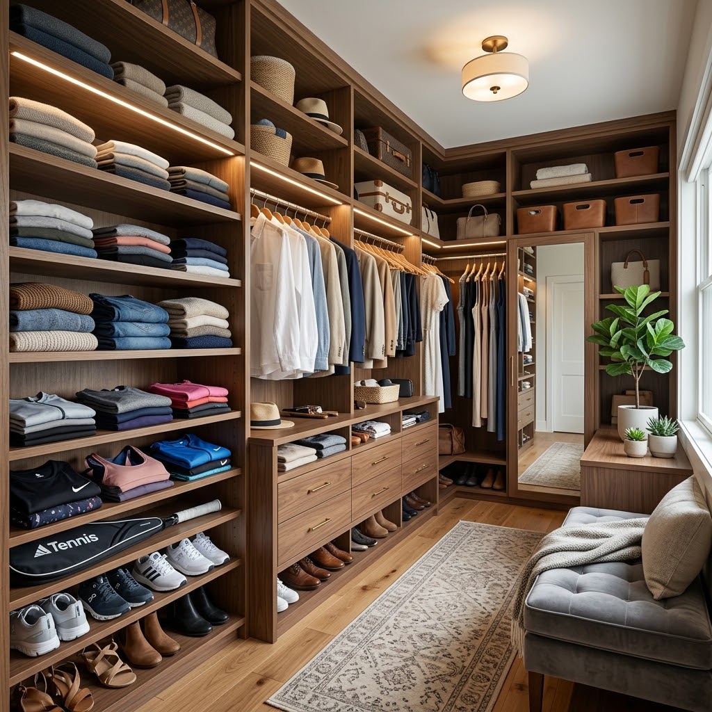 Гардеробная вместо шкафа: как рассчитать хранение под ваш образ жизни (семья, спорт, капсульный гардероб)