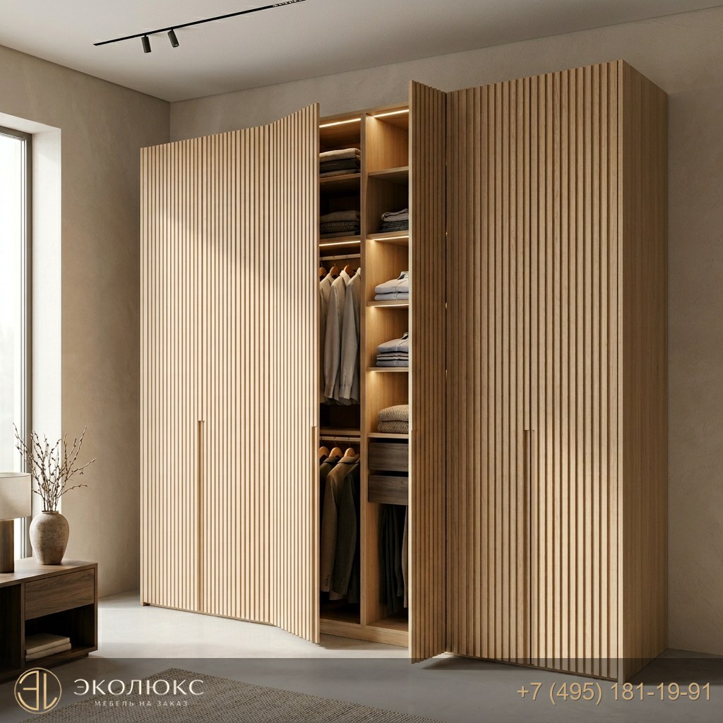 Рифленый шкаф из ЛДСП до потолка
