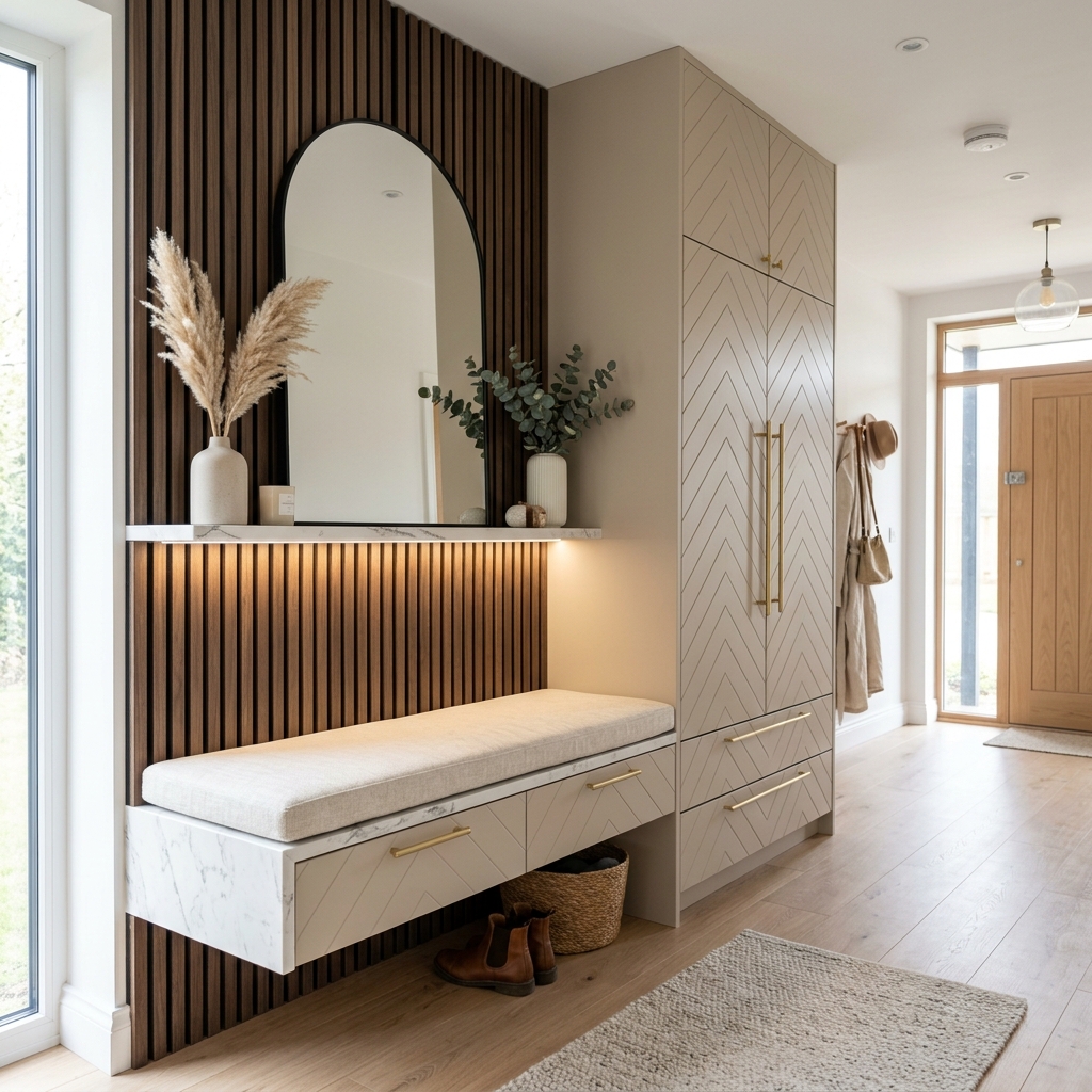 Современная прихожая с фрезеровкой и подсветкой