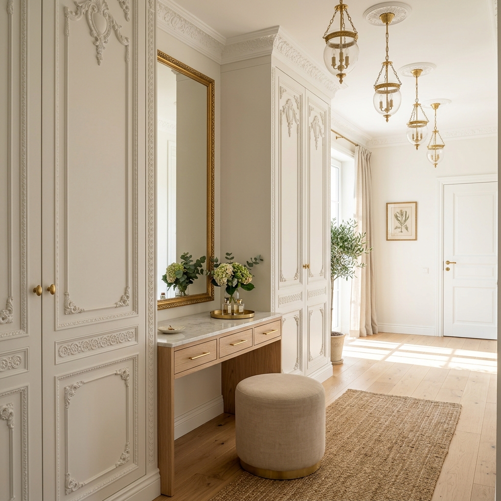 Прихожая неоклассика с фрезеровкой и зеркалом