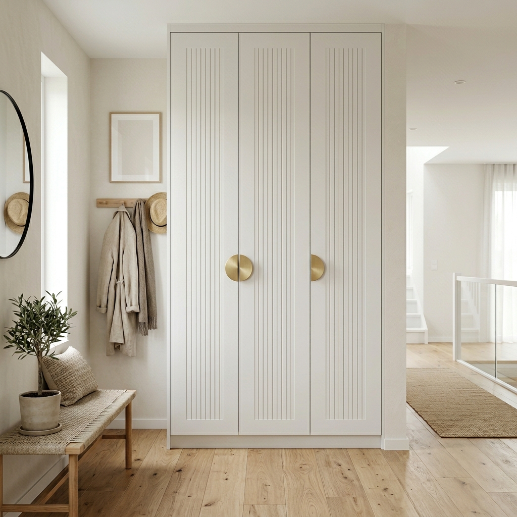 Белая прихожая с фрезеровкой и круглыми ручками