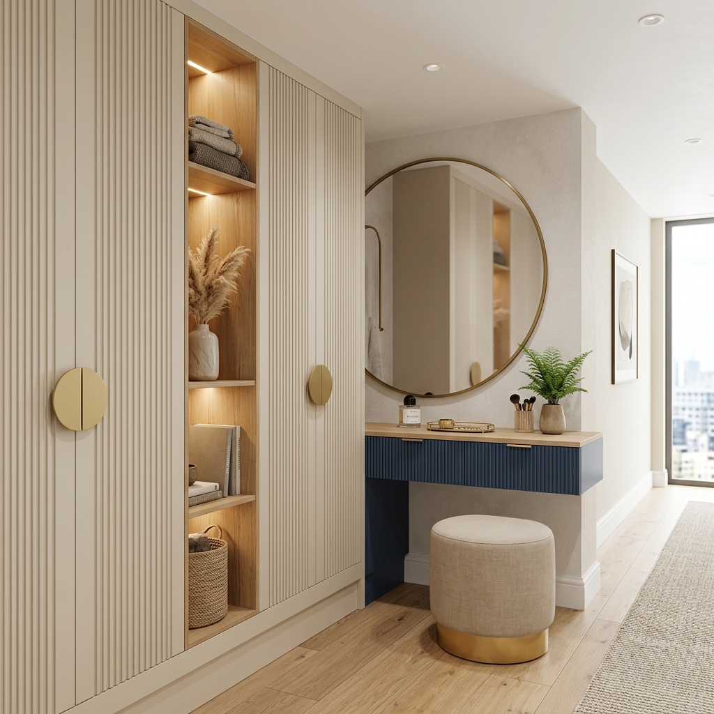 Современный шкаф для прихожей с декором и нишей