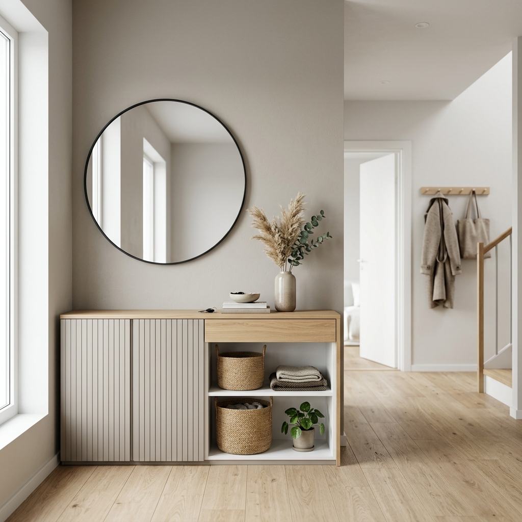 Современная прихожая с зеркалом и консолью Альгеро