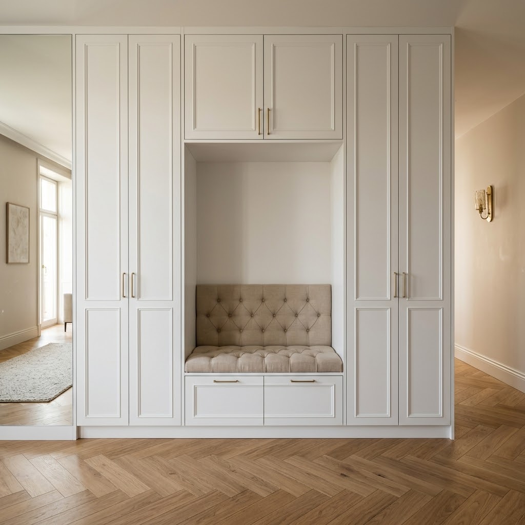 Встроенная прихожая с нишей и мягким сиденьем