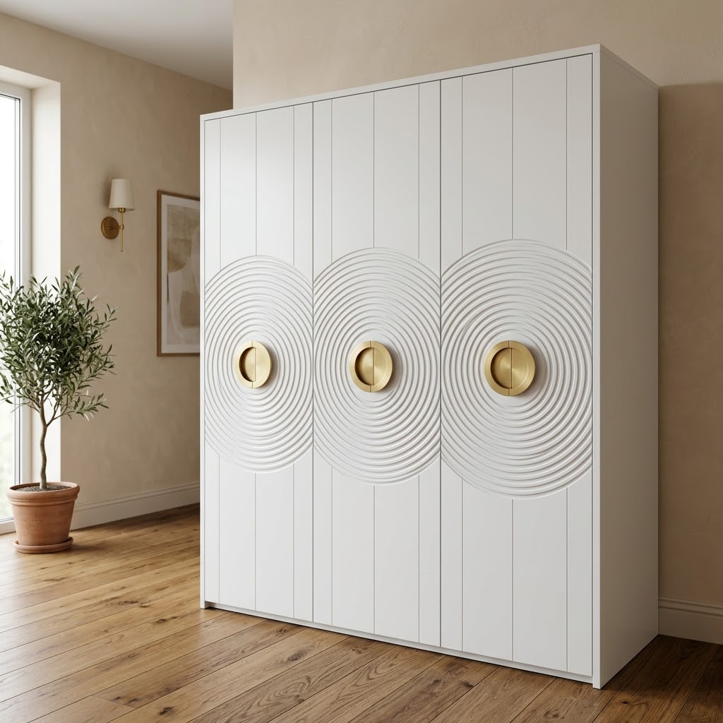 Белая прихожая с круглыми ручками и фрезеровкой